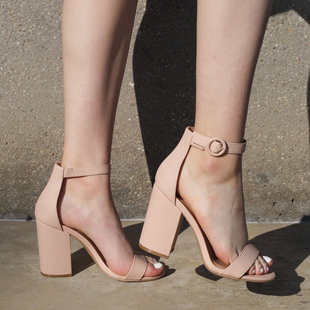 Nude Vegan Leather Ankle Strap Heels - Picture 9 of 9